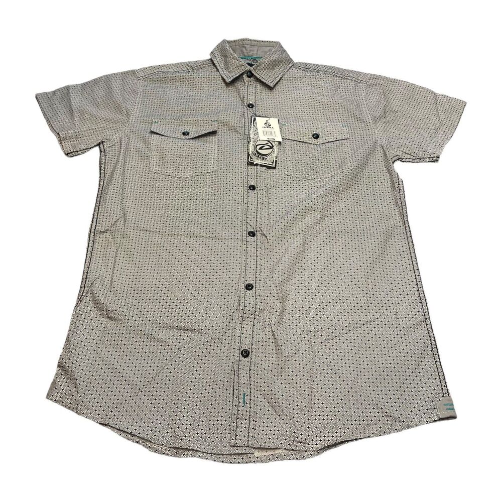 Drill Shirt Mens Small Black White Printed Cotton Short Sleeve Classic Button-Up